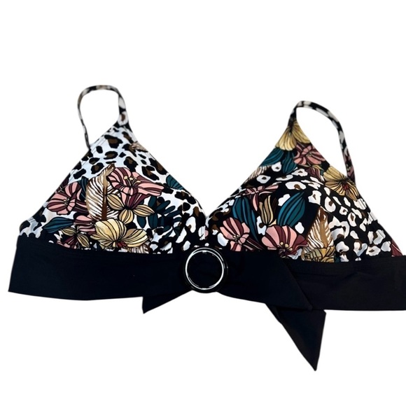 Skinny Dippers Swim Top, Tie Back & Adjustable Straps, Black/Multi, Large, NEW - Picture 2 of 6